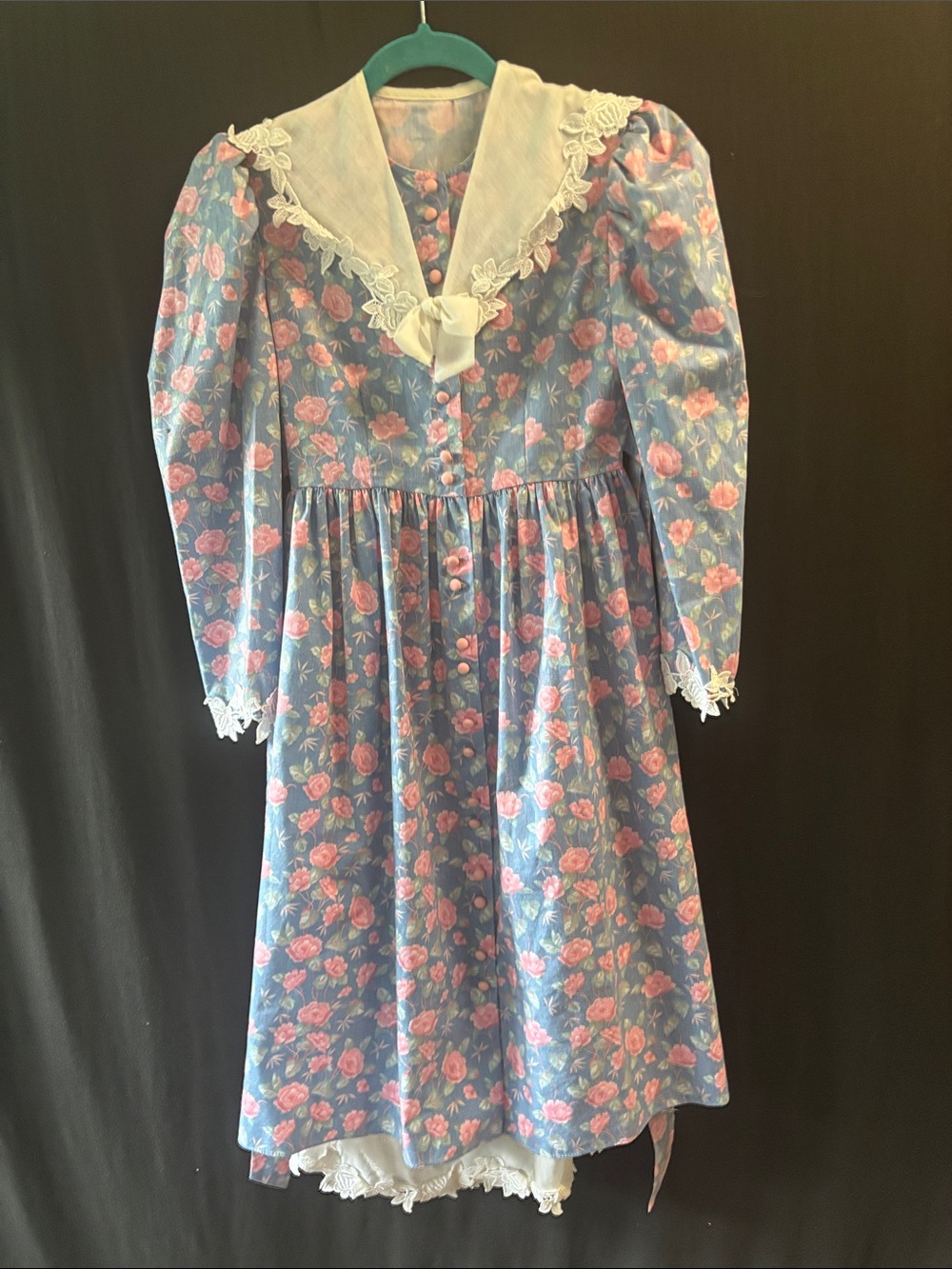 Sarah Kent vintage Girls' Blue Floral Lace-Trim Formal Dress sz 12